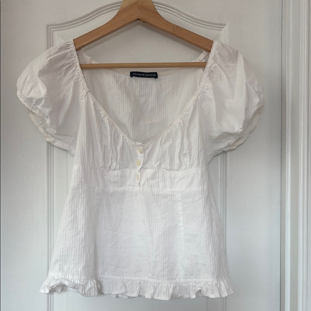 Brandy Melville White Puff Sleeve Blouse